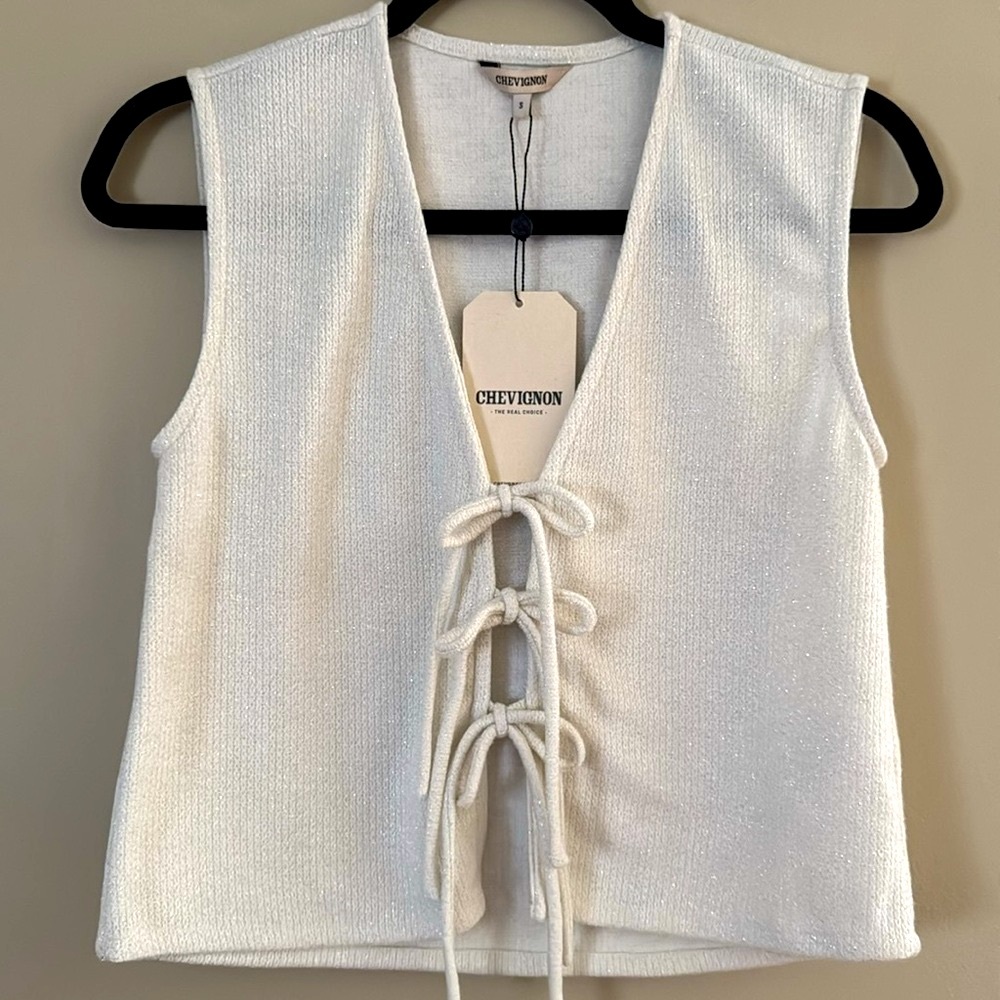 CHEVIGNON Women's Vest Shirt Size Small NWT Cream/White Silver Sparkle Western